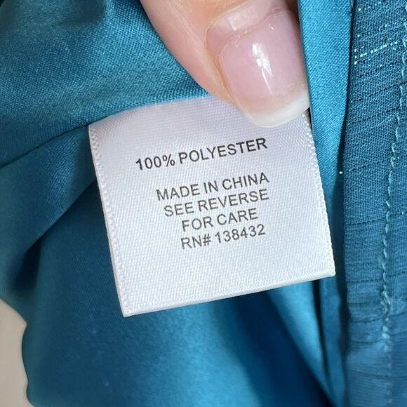 ModCloth Top Womens Small Teal Peter Pan Collar Metallic Belted Blouse Mod Retro - Picture 8 of 10